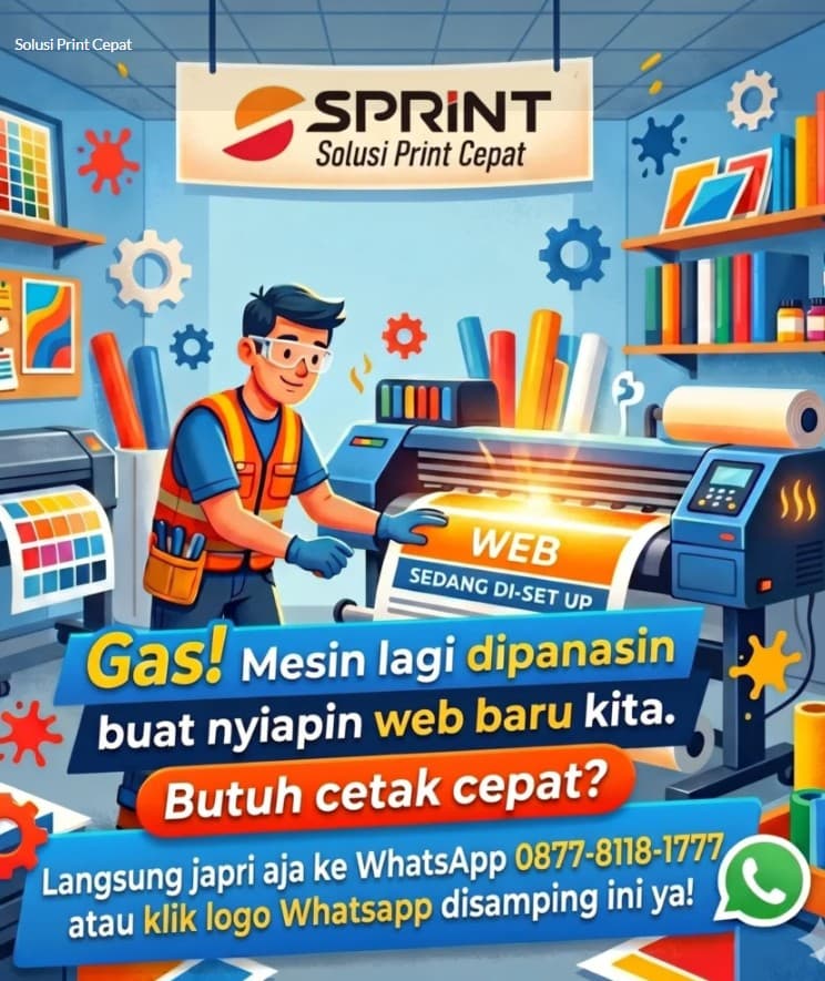 Sprint Solusi Print Cepat — ilustrasi studio cetak digital dan mesin wide format